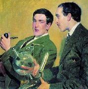 Boris Kustodiev Kapitsa and Semenov oil on canvas